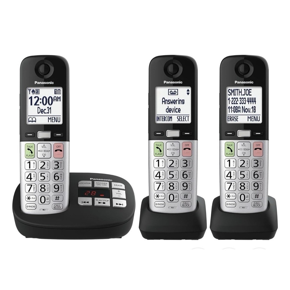 Panasonic Cordless Phone 3 Handsets KX-TGU433B Big Button House Phones Landline